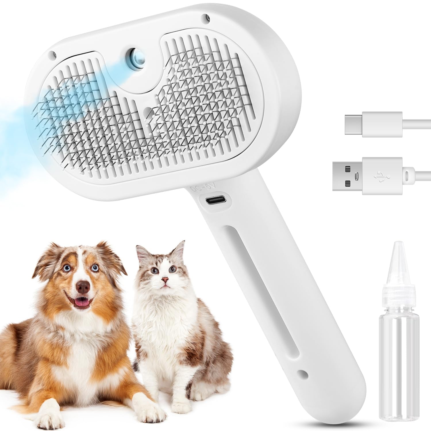 Pet Steam Brush for Indoor Cats & Dogs, Self Cleaning Cat Brush for Shedding & Grooming Supplies, Anti-Static & Anti-Flying Hair Water Mist Spray Hair Removal Comb for Long & Short Haired Animals