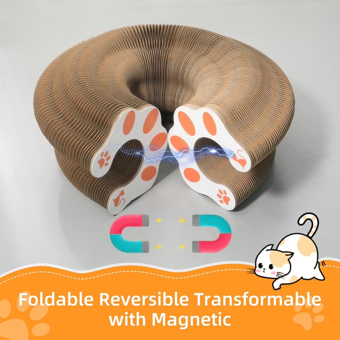 LCOKEIY Accordion Magic Organ Cat Scratching Board Toy with Two Bell Balls- 2 Pcs Kitty Kurlz Ball Scratch Pad Scratcher