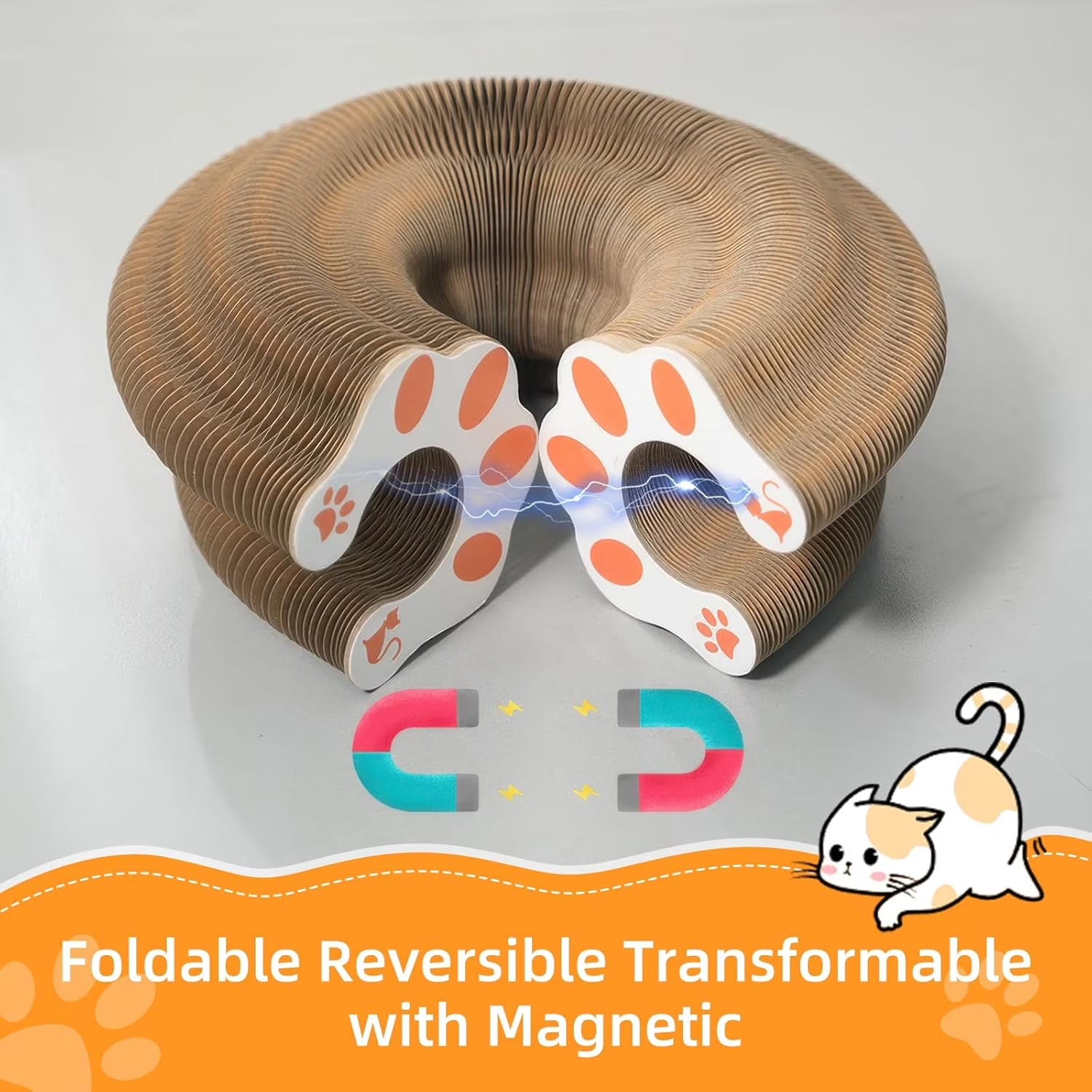 LCOKEIY Accordion Magic Organ Cat Scratching Board Toy with Two Bell Balls- 2 Pcs Kitty Kurlz Ball Scratch Pad Scratcher