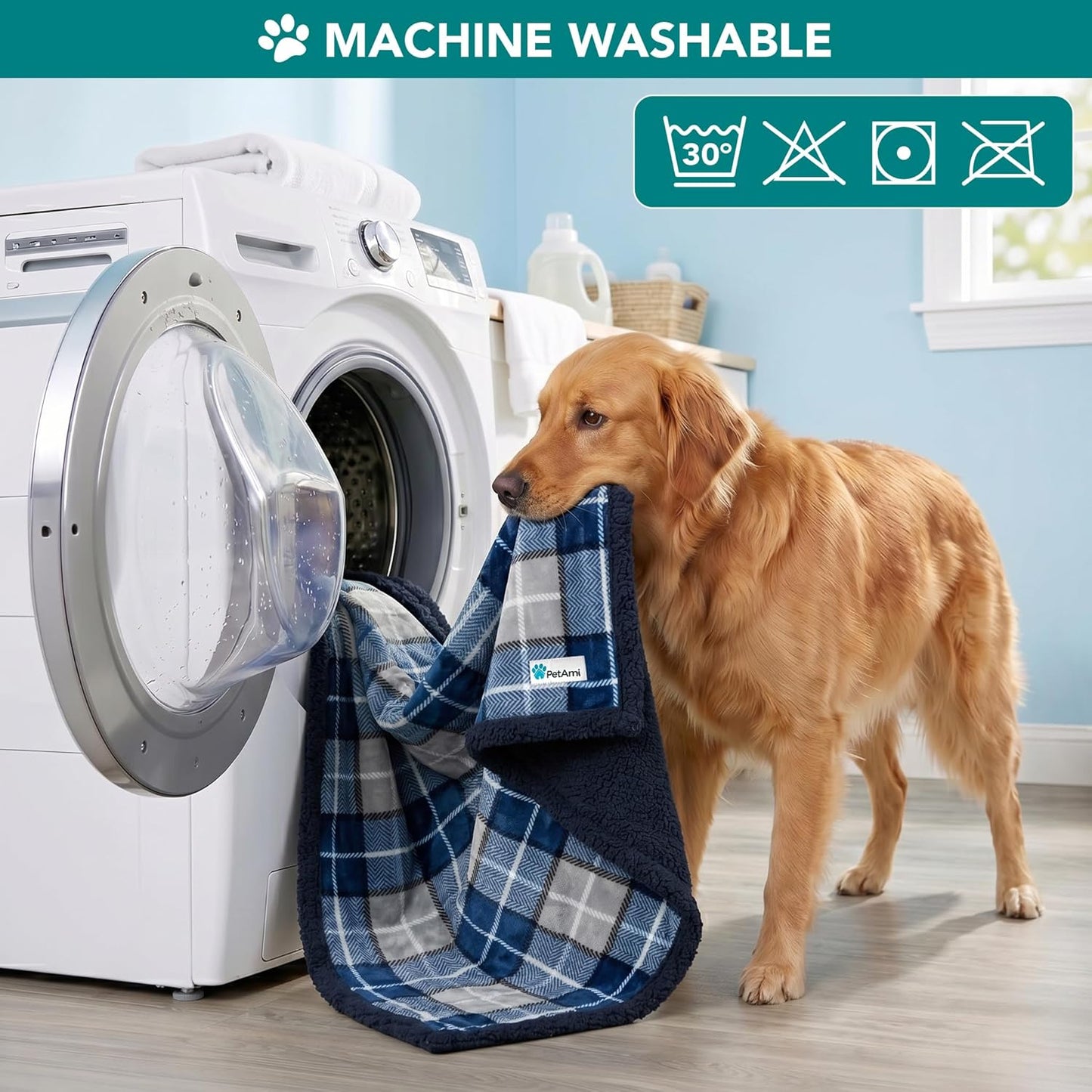 Dog Blanket for Bed, XL Pet Blanket Large Dogs, Fleece Furniture Couch Cover Protector Sofa Car Crate Kennel, Soft Sherpa Cat Throw Plush Reversible Washable, Twin 60X80 Plaid Navy Blue