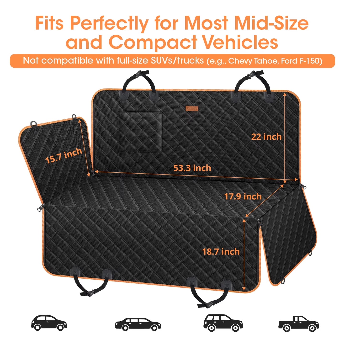 Dog Seat Cover, Upgrade Large Back Seat Pet Seat Cover Hammock for Cars, Trucks, Suvs with Nonslip Backing, Side Flaps, Waterproof, Soft (Black)