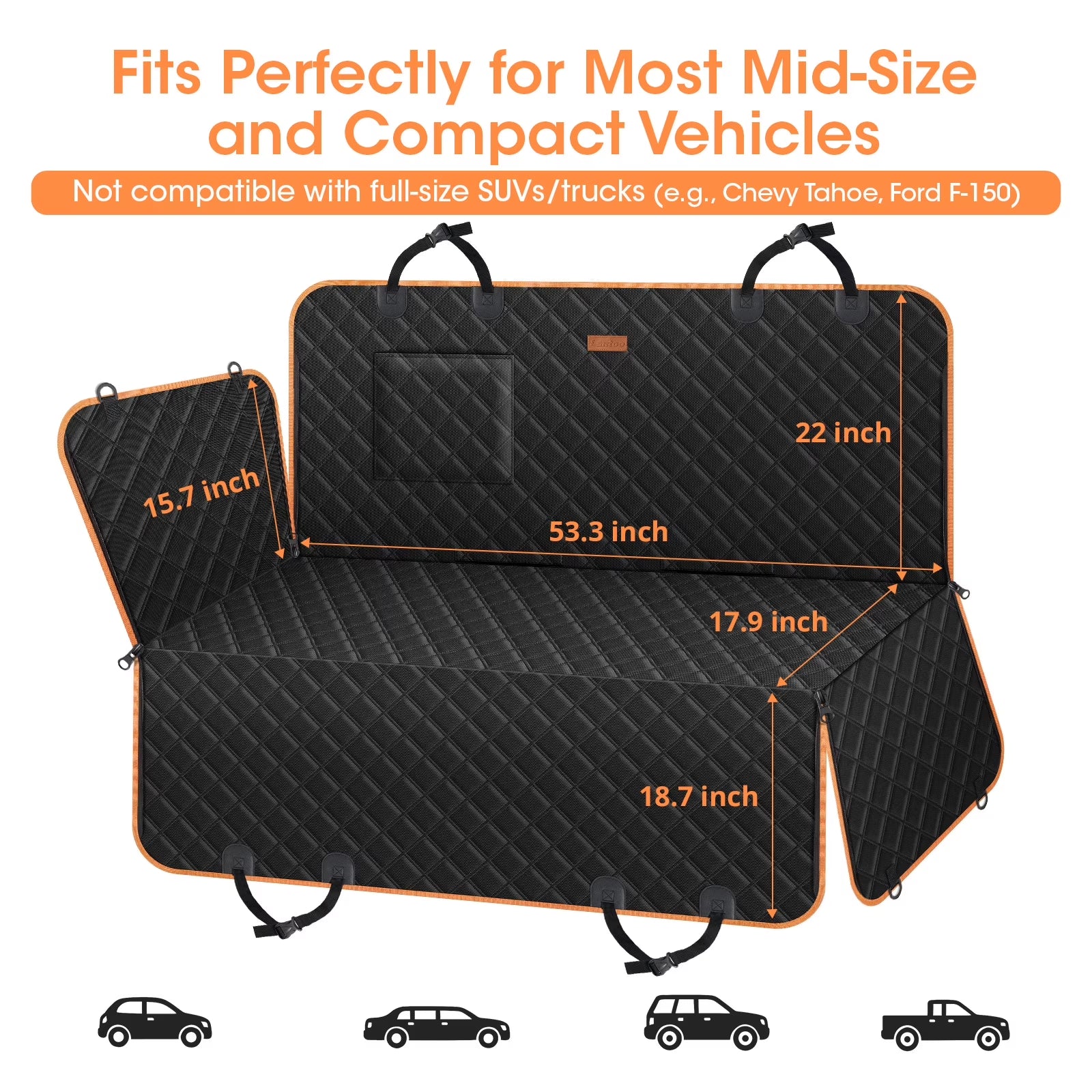 Dog Seat Cover, Upgrade Large Back Seat Pet Seat Cover Hammock for Cars, Trucks, Suvs with Nonslip Backing, Side Flaps, Waterproof, Soft (Black)