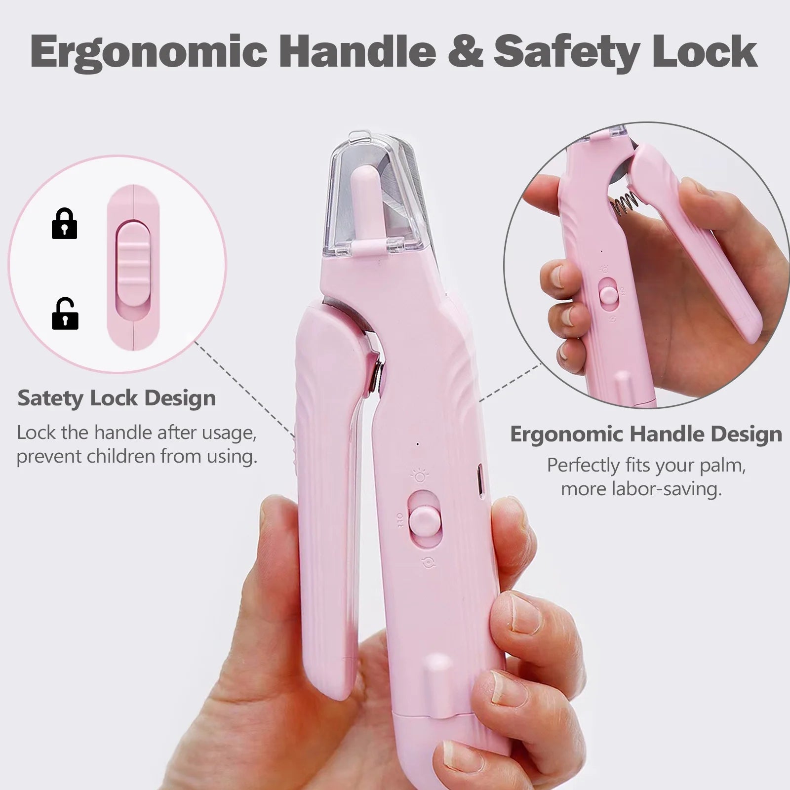 Electric Dog Cat Nail Clippers Trimmer with LED Light Durable Grinder for Large Medium Small Dogs Cats Pets, Pink