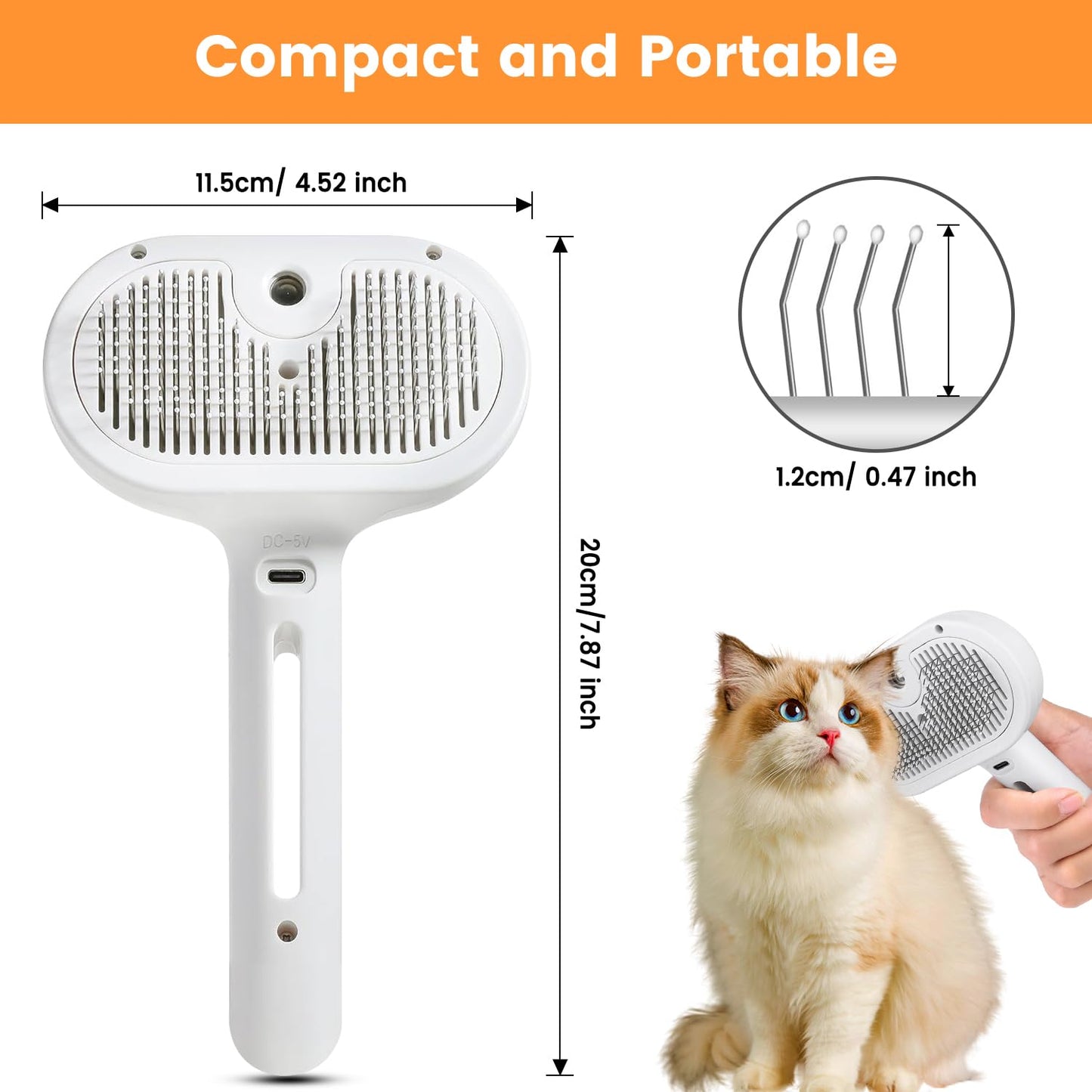 Pet Steam Brush for Indoor Cats & Dogs, Self Cleaning Cat Brush for Shedding & Grooming Supplies, Anti-Static & Anti-Flying Hair Water Mist Spray Hair Removal Comb for Long & Short Haired Animals