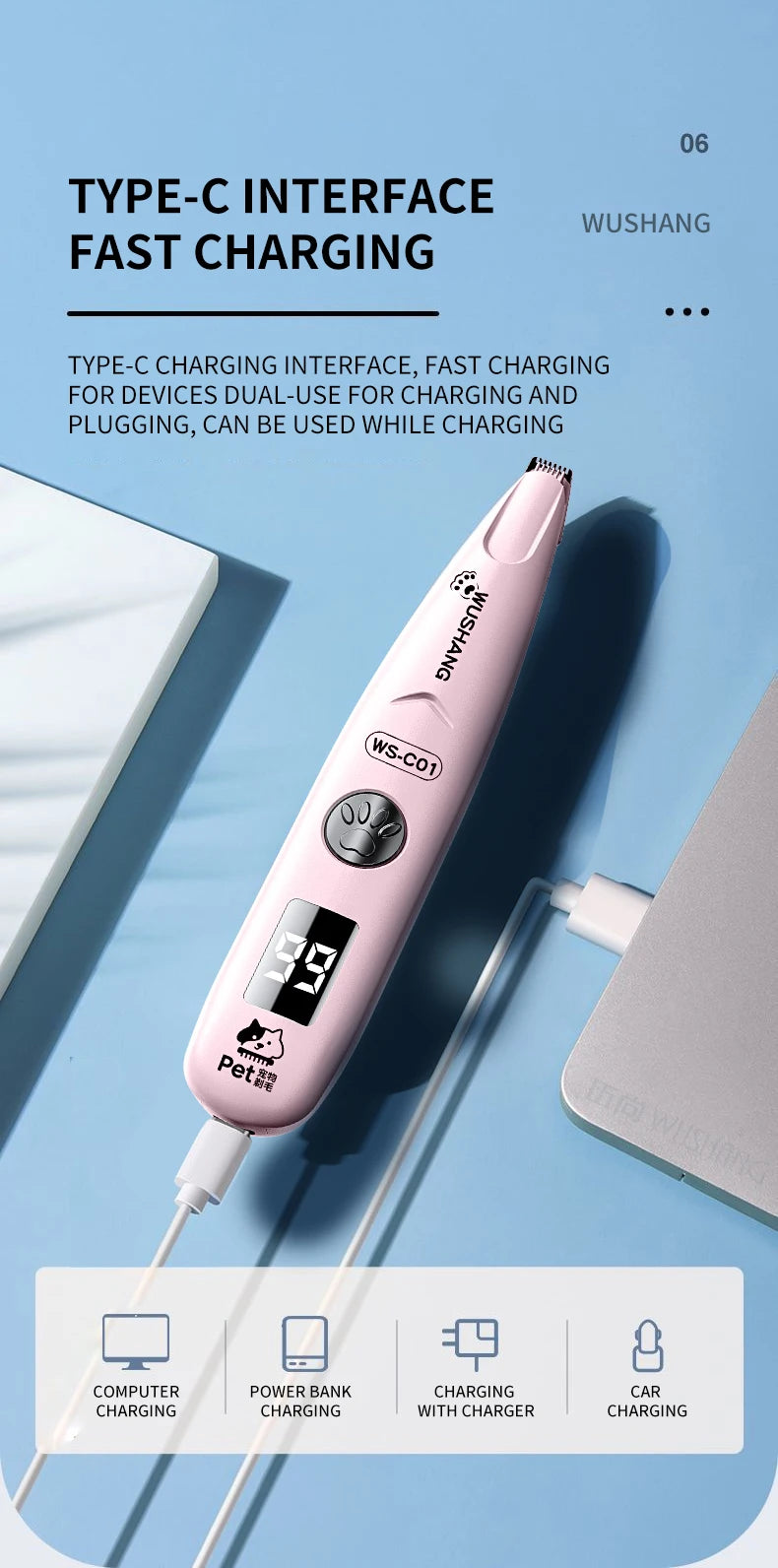 Electric Pet Grooming Trimmer – Quiet Waterproof Shaver for Dogs & Cats