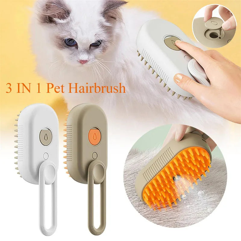 3-in-1 Electric Pet Steam Brush – Spray, Massage & Groom