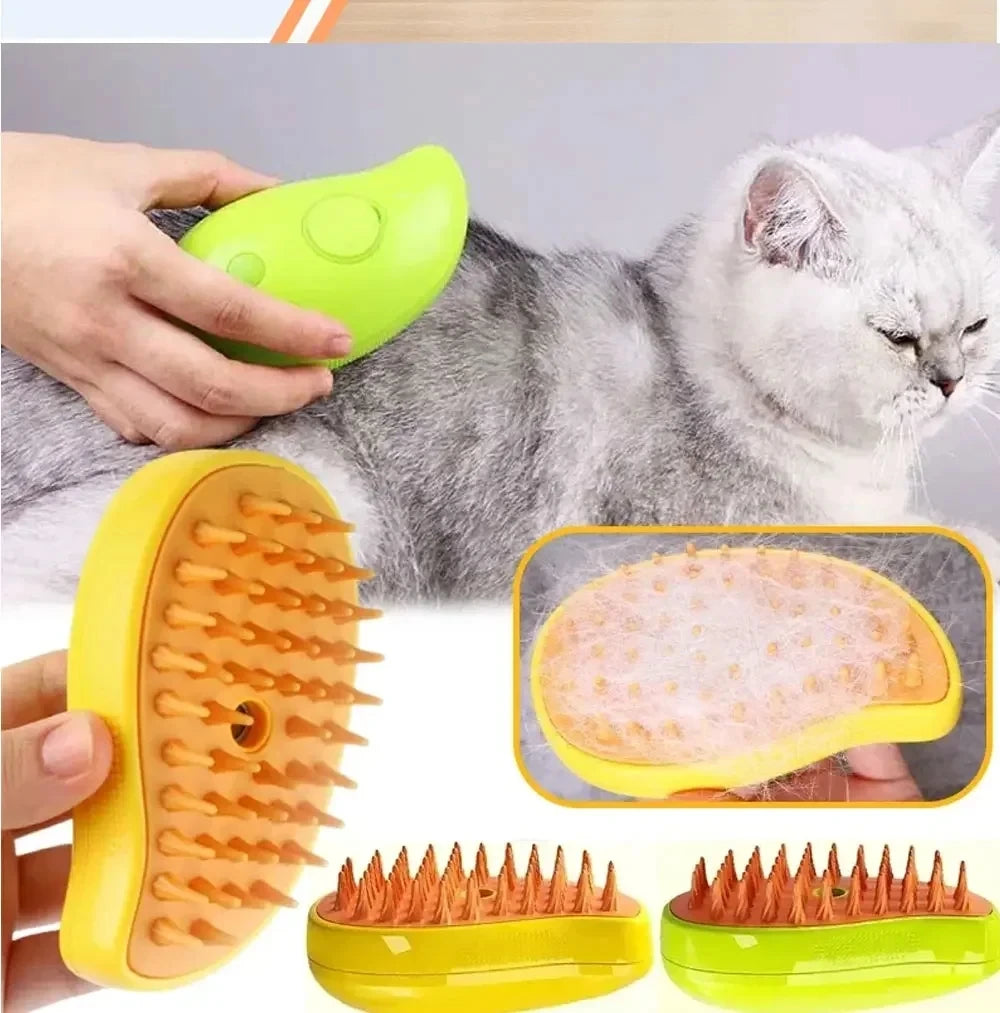 3-in-1 Electric Pet Steam Brush – Spray, Massage & Groom
