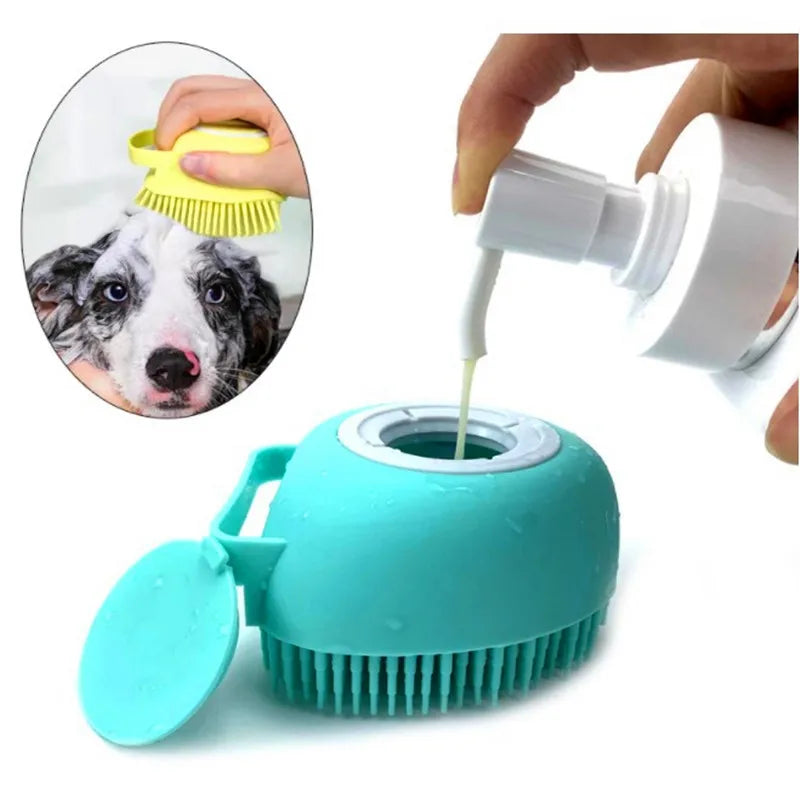 Silicone Dog Bath Brush with Shampoo Dispenser