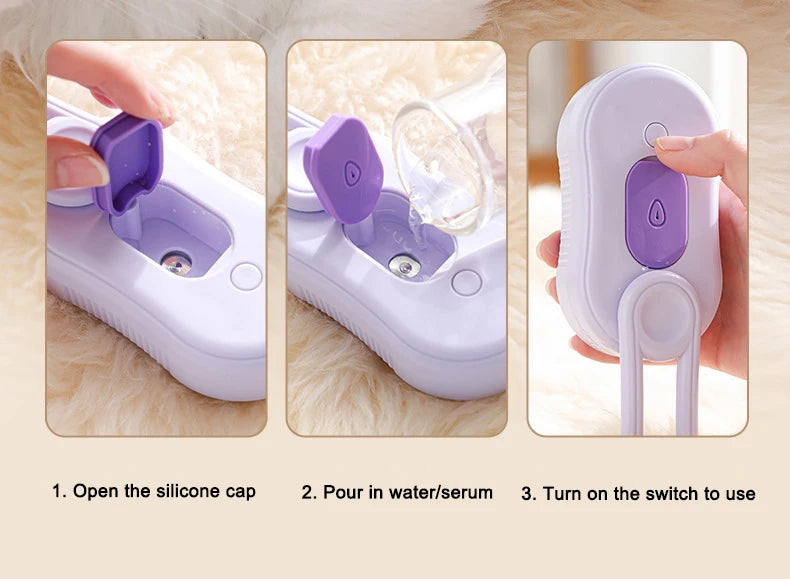 3-in-1 Electric Pet Steam Brush – Spray, Massage & Groom