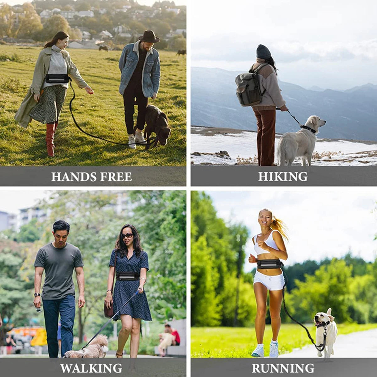 Hands-Free Dog Leash with Waist Bag – Reflective & Elastic