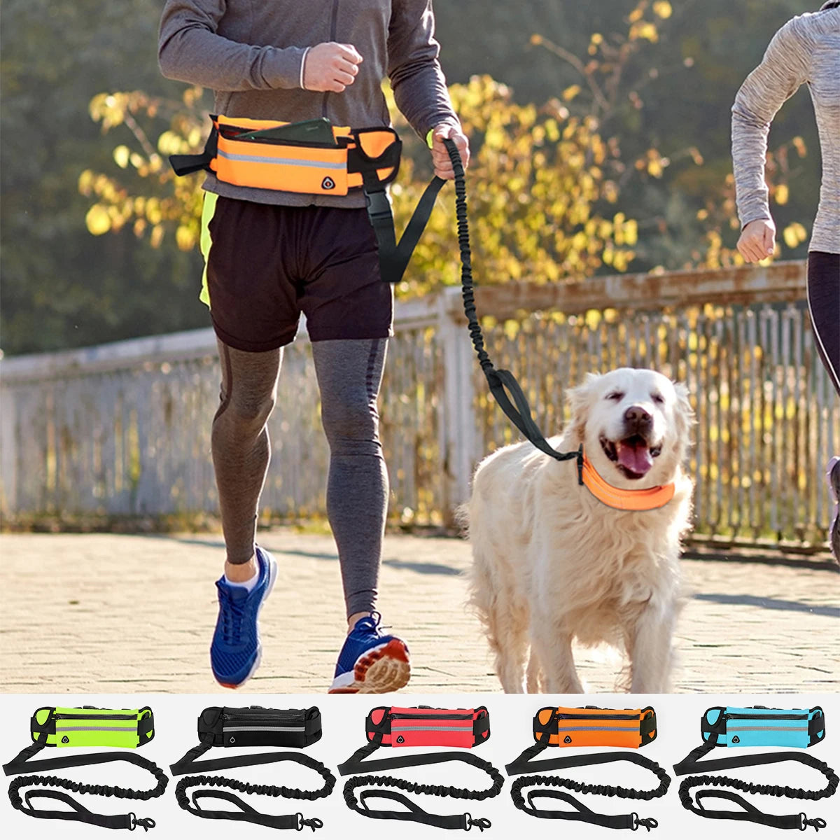 Hands-Free Dog Leash with Waist Bag – Reflective & Elastic