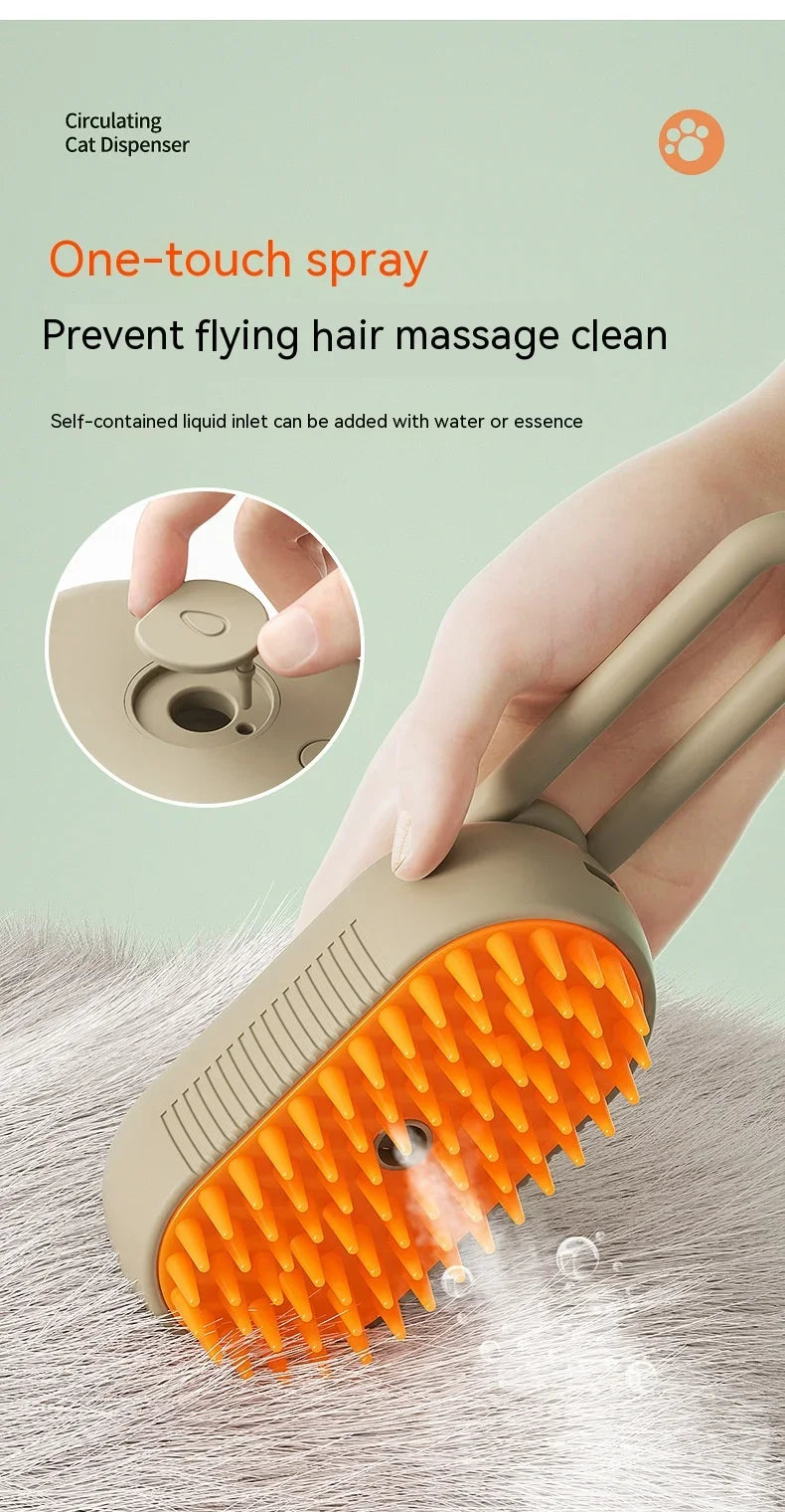 3-in-1 Electric Pet Steam Brush – Spray, Massage & Groom