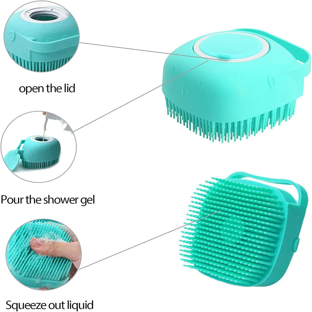 Silicone Dog Bath Brush with Shampoo Dispenser