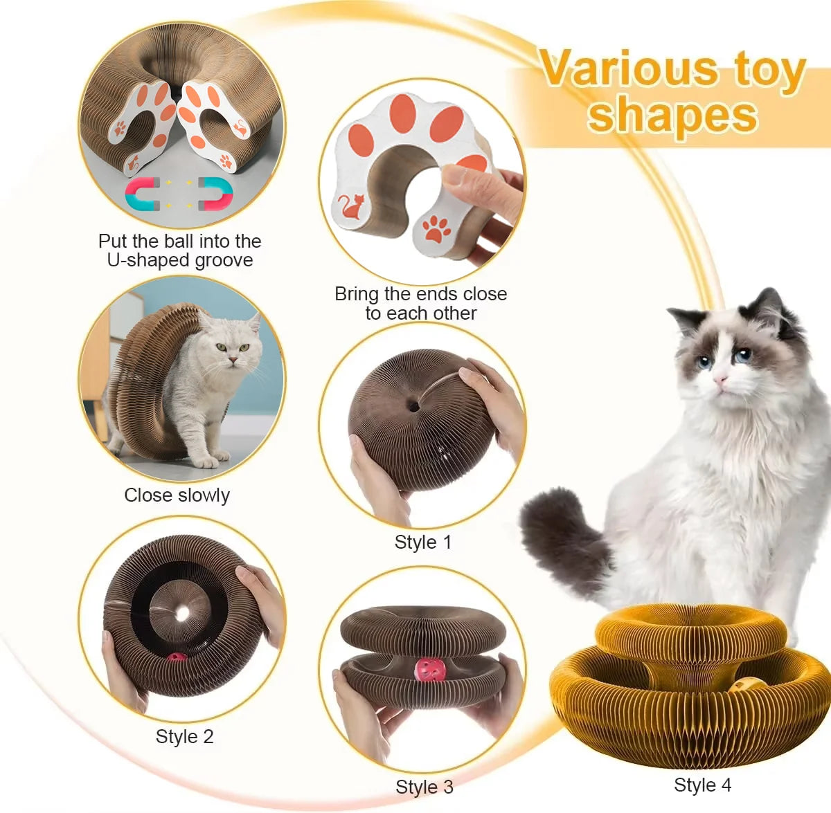 Round Corrugated Cat Scratch Board with Ball Toy