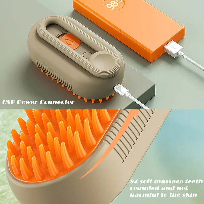 3-in-1 Electric Pet Steam Brush – Spray, Massage & Groom