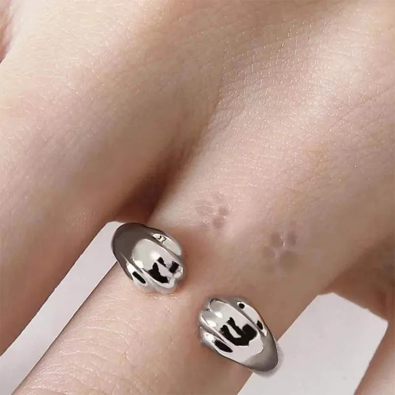 Cat Paw Print Ring – Adjustable Silver Ring for Cat Lovers
