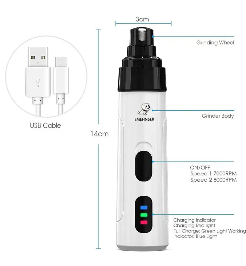 Quiet Electric Pet Nail Grinder – USB Rechargeable