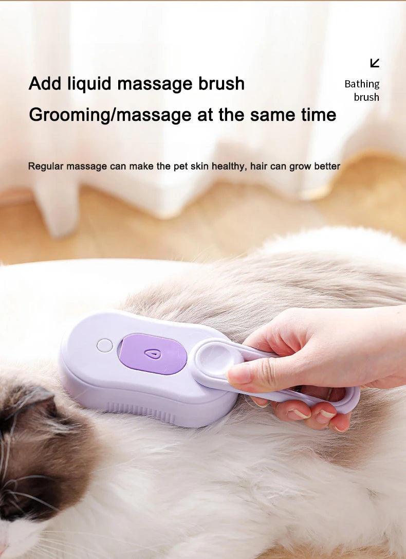 3-in-1 Electric Pet Steam Brush – Spray, Massage & Groom