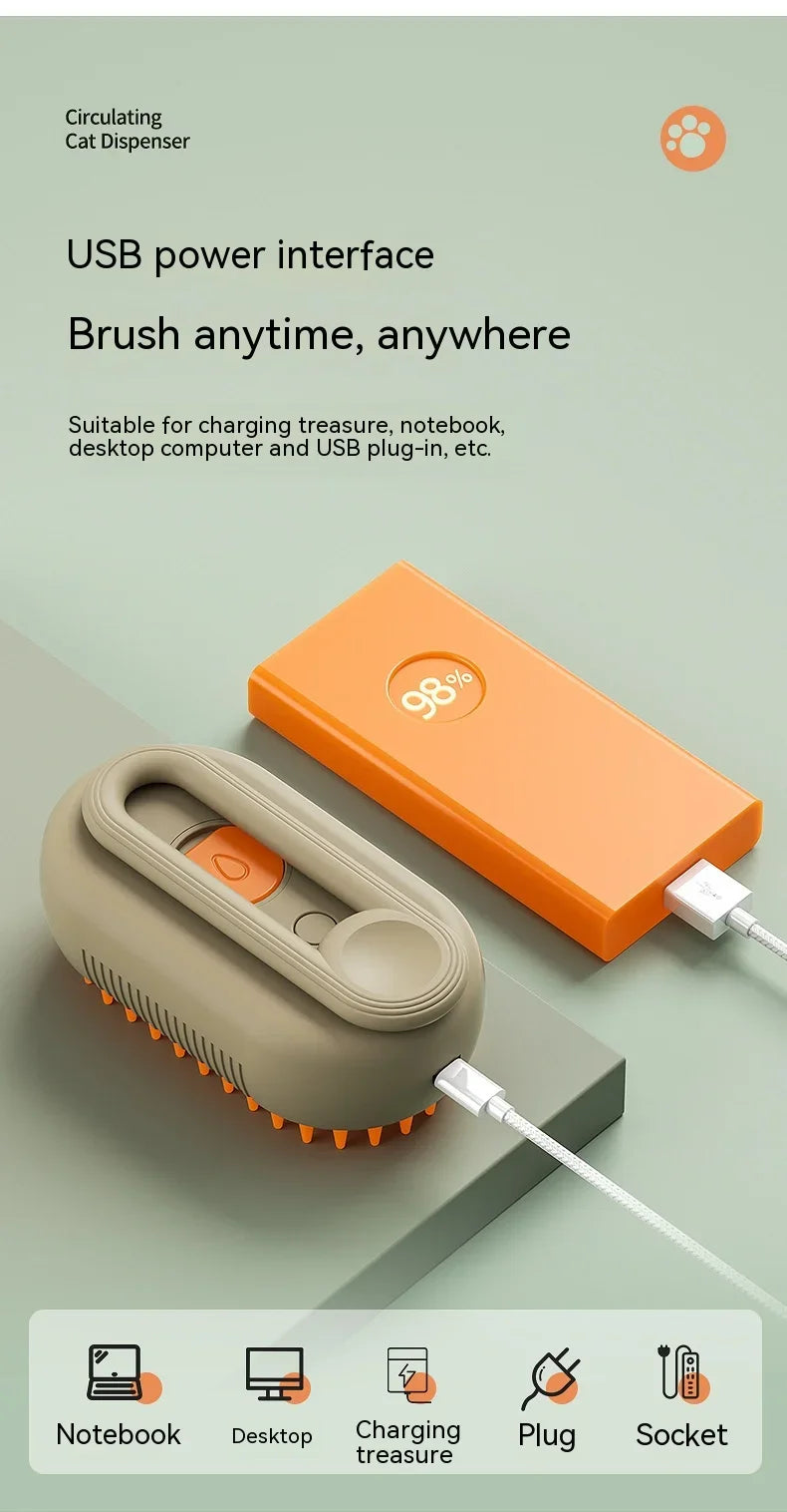 3-in-1 Electric Pet Steam Brush – Spray, Massage & Groom