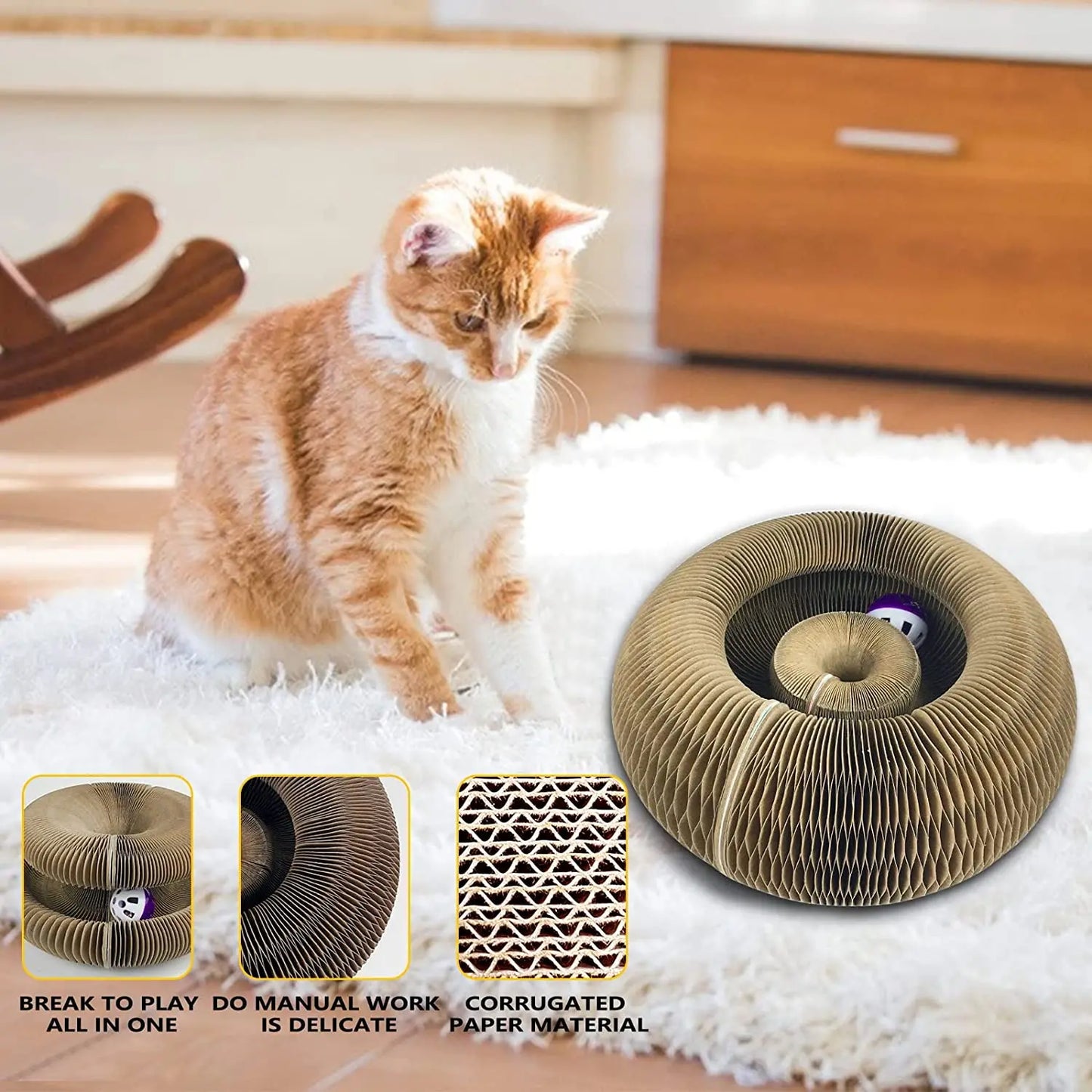 Round Corrugated Cat Scratch Board with Ball Toy