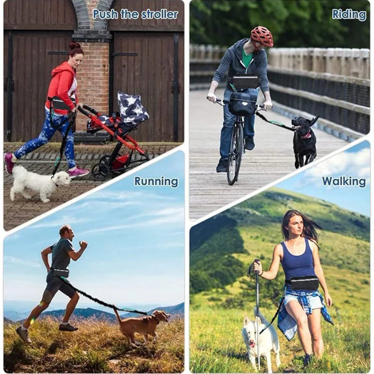 Hands-Free Dog Leash with Waist Bag – Reflective & Elastic