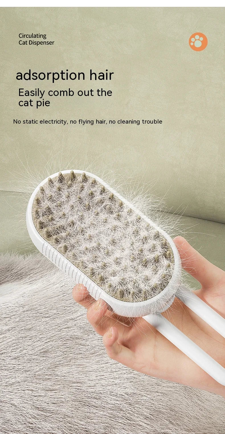 3-in-1 Electric Pet Steam Brush – Spray, Massage & Groom