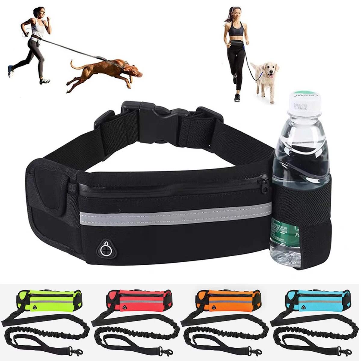 Hands-Free Dog Leash with Waist Bag – Reflective & Elastic
