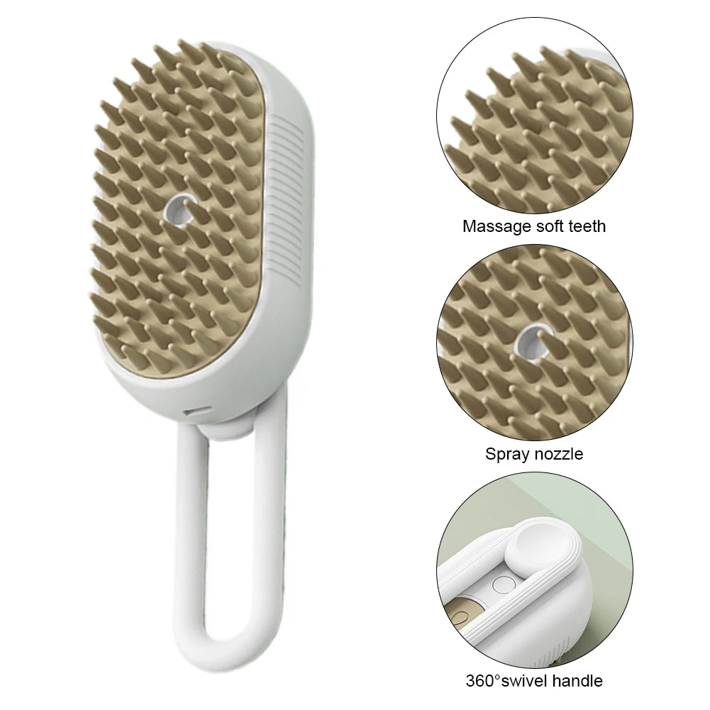 3-in-1 Electric Pet Steam Brush – Spray, Massage & Groom