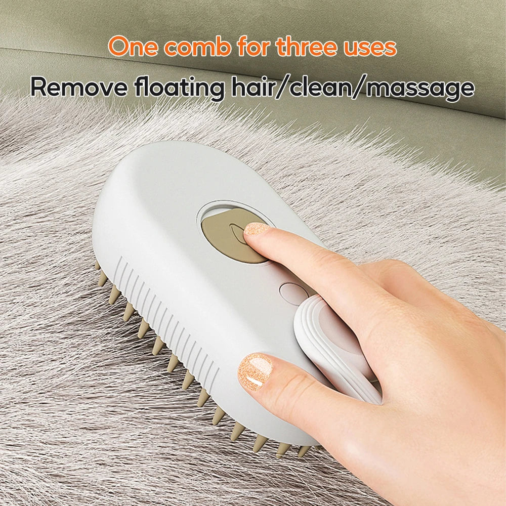 3-in-1 Electric Pet Steam Brush – Spray, Massage & Groom