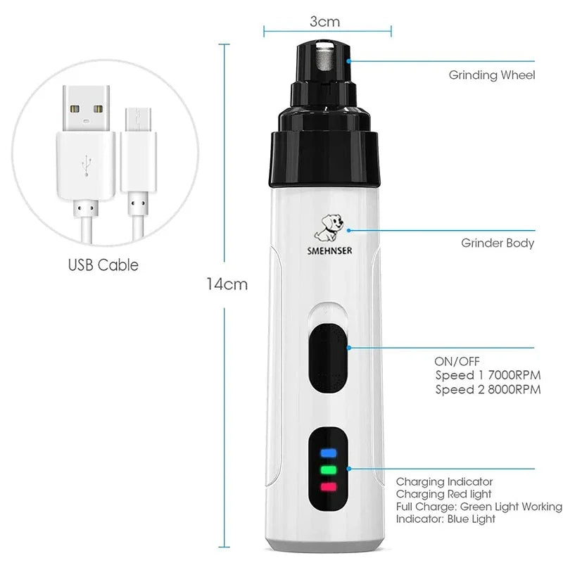 Quiet Electric Pet Nail Grinder – USB Rechargeable