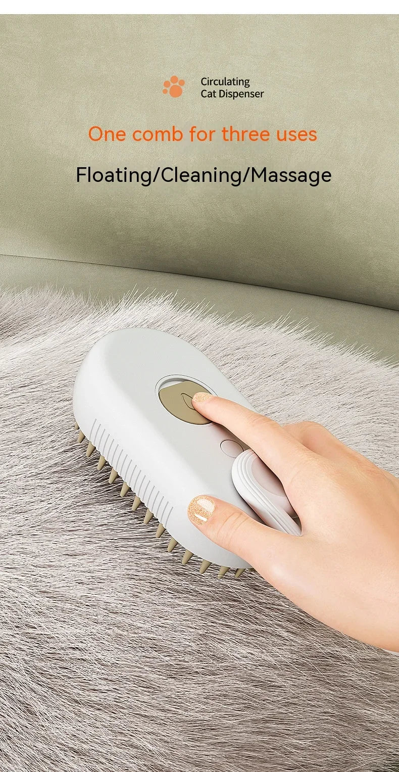 3-in-1 Electric Pet Steam Brush – Spray, Massage & Groom