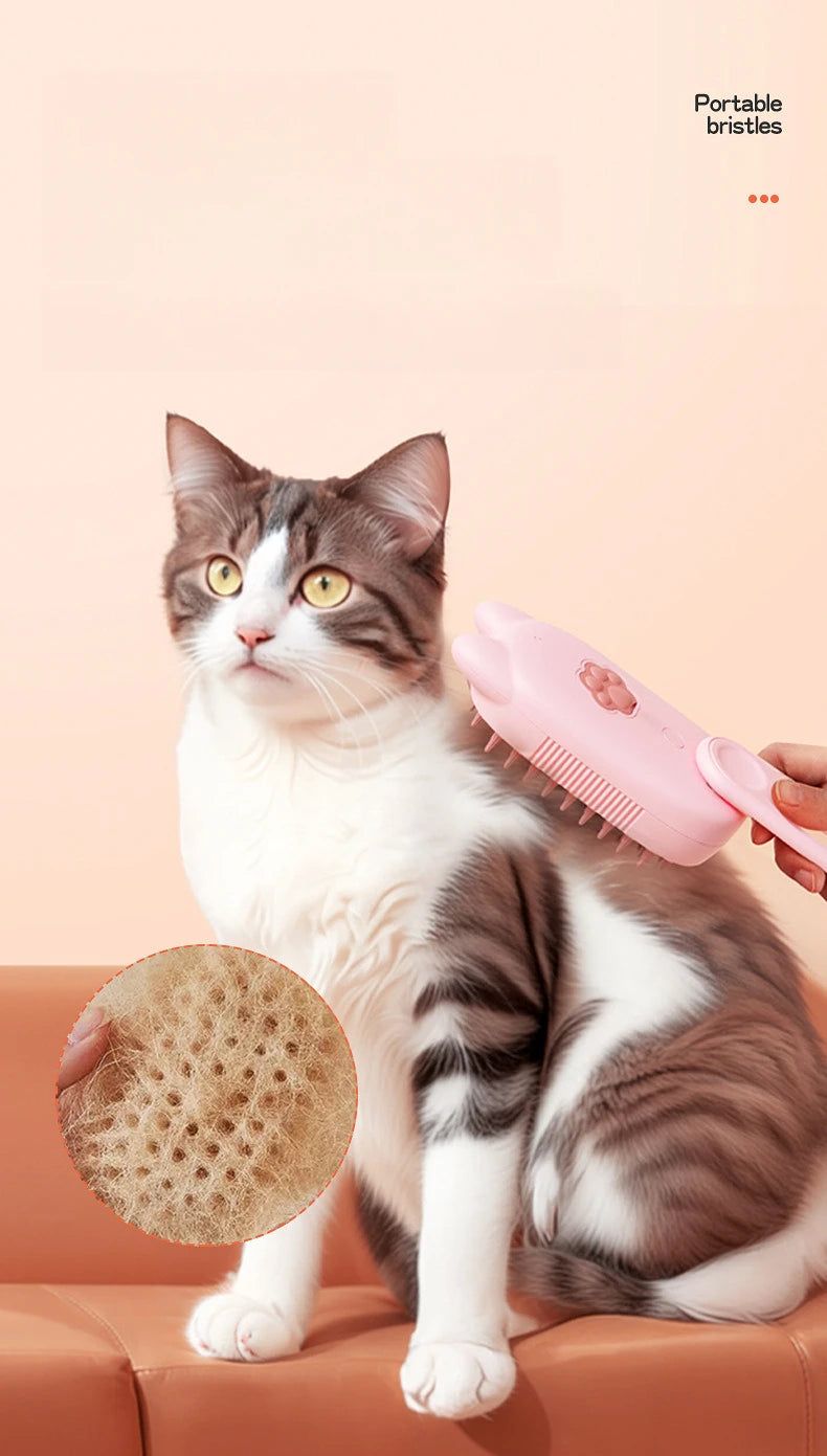 3-in-1 Electric Pet Steam Brush – Spray, Massage & Groom