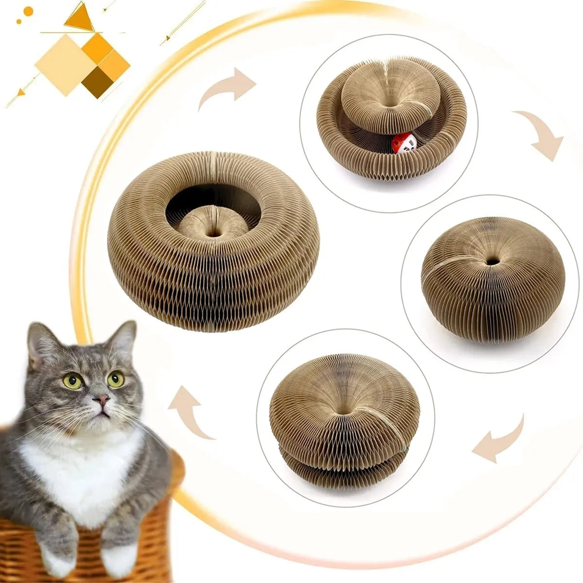 Round Corrugated Cat Scratch Board with Ball Toy