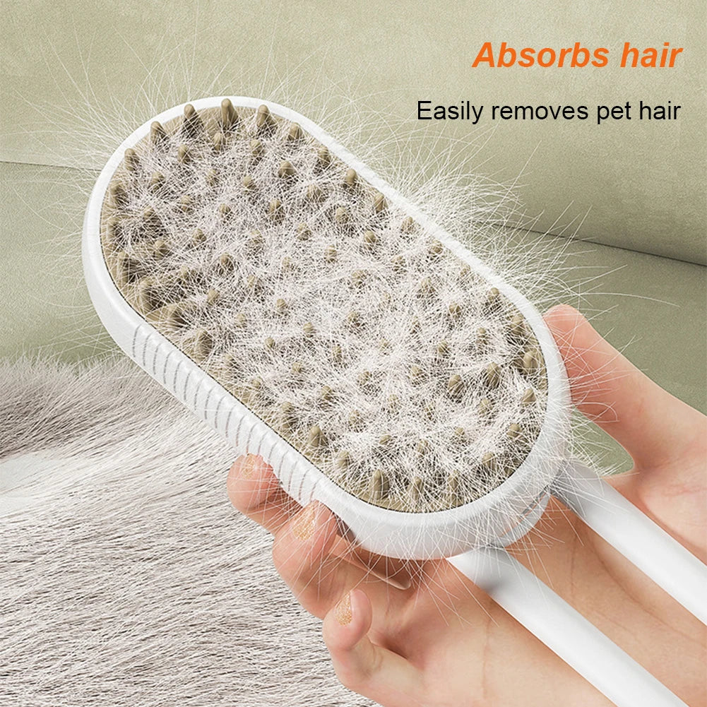 3-in-1 Electric Pet Steam Brush – Spray, Massage & Groom