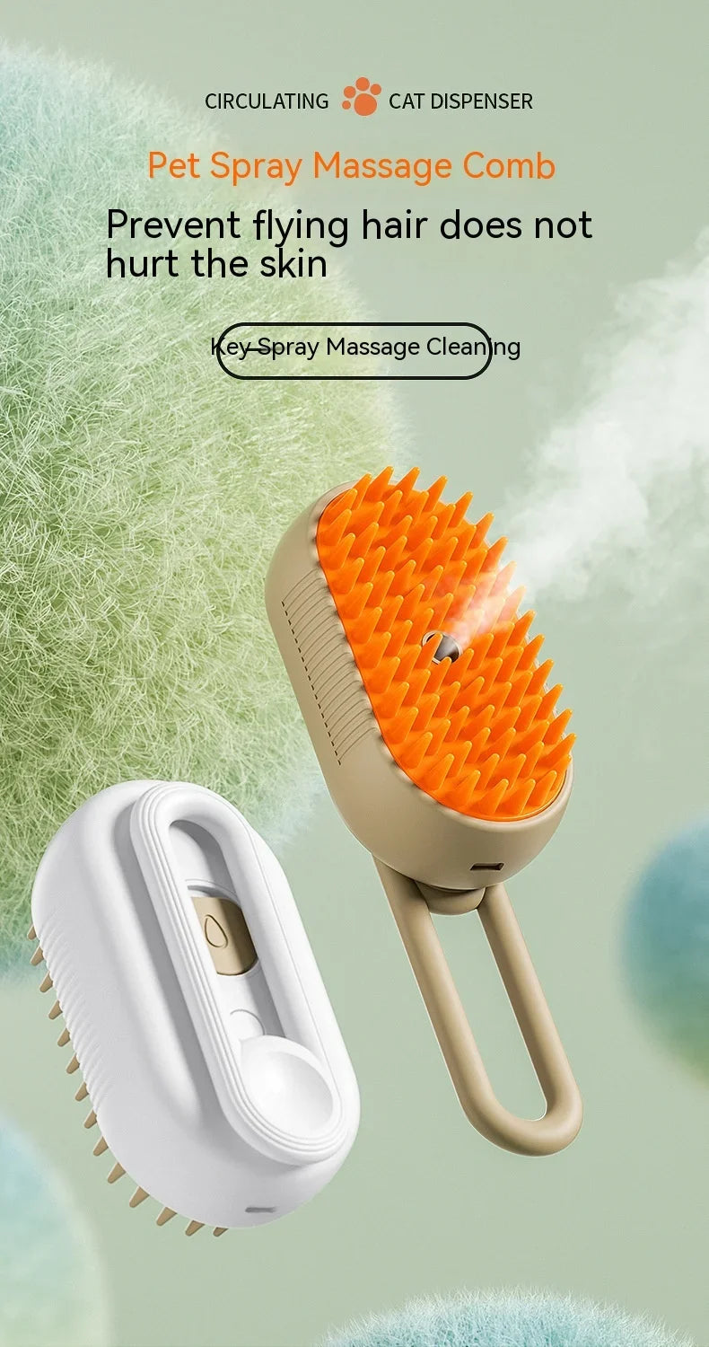 3-in-1 Electric Pet Steam Brush – Spray, Massage & Groom