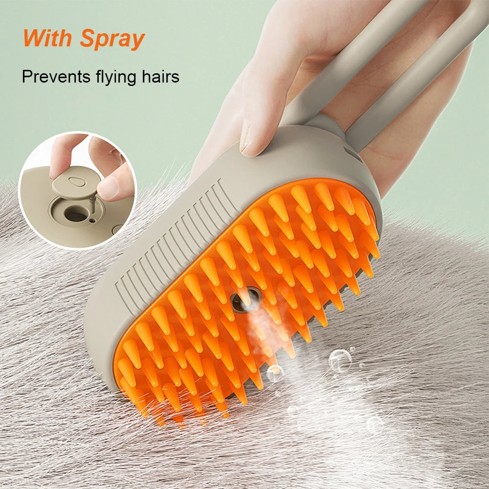 3-in-1 Electric Pet Steam Brush – Spray, Massage & Groom