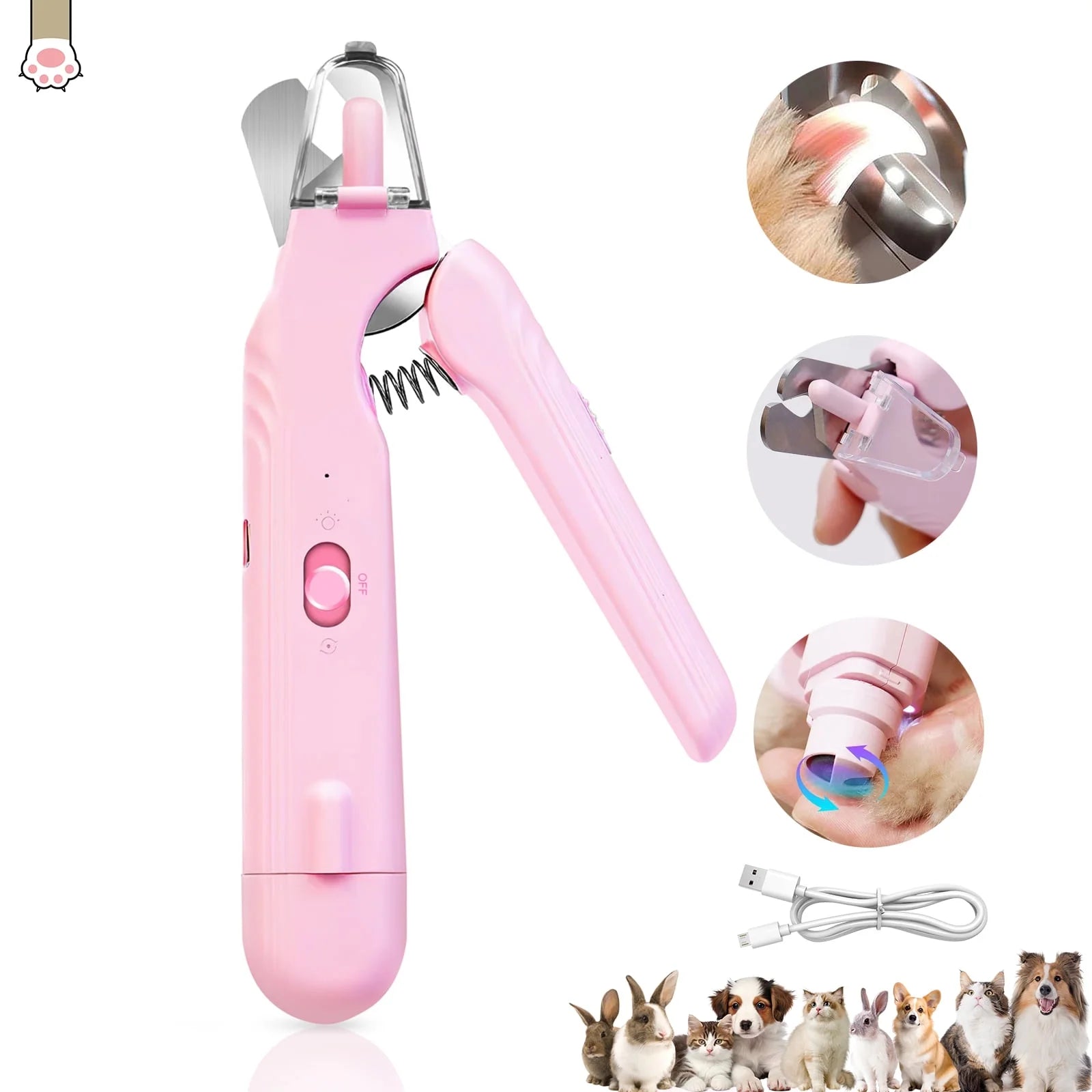 Electric Dog Cat Nail Clippers Trimmer with LED Light Durable Grinder for Large Medium Small Dogs Cats Pets, Pink
