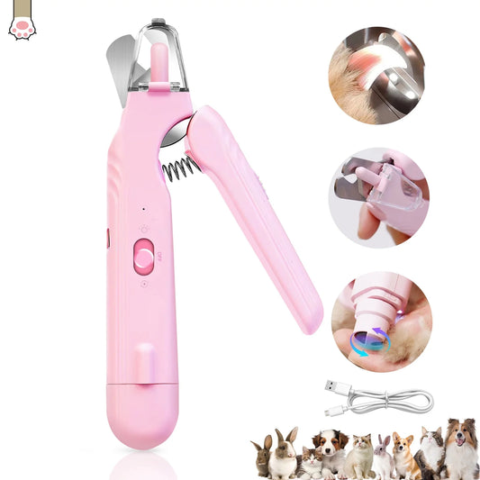 Electric Dog Cat Nail Clippers Trimmer with LED Light Durable Grinder for Large Medium Small Dogs Cats Pets, Pink